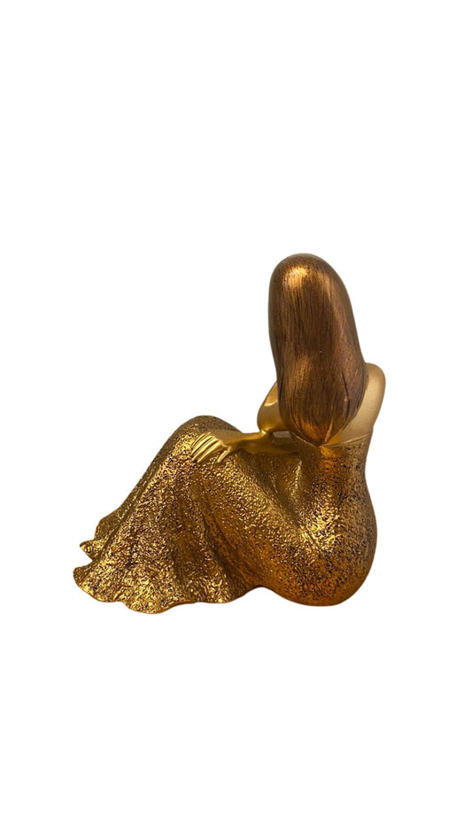 OLD GOLD WOMAN FIGURINE 10 CM RESIN