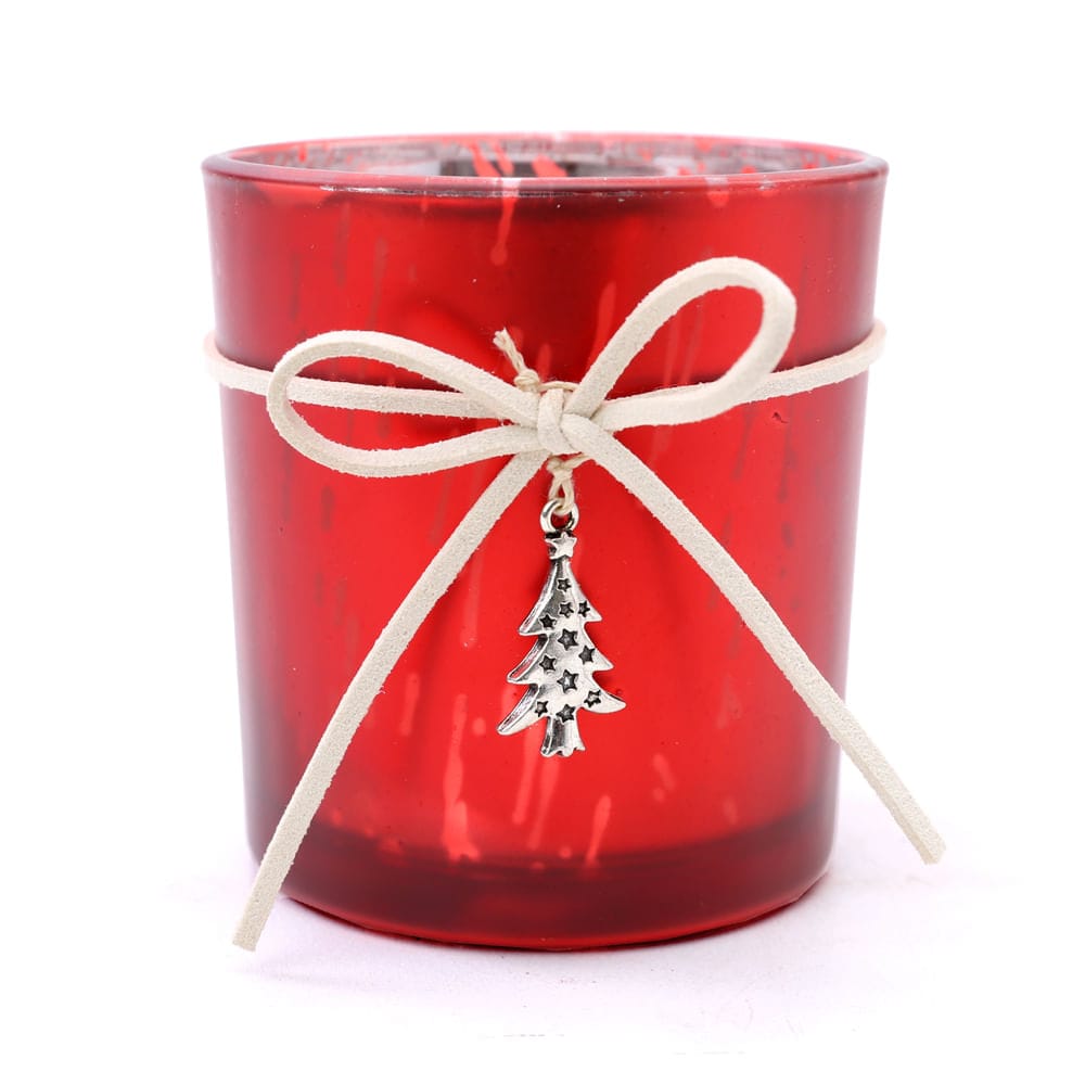 RED CANDLE HOLDER WITH BOW