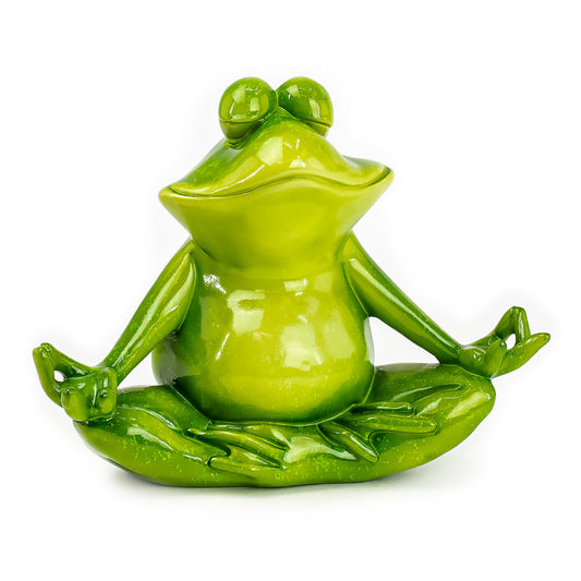 GREEN FROG MEDITATION FIGURINE 15 CM RESIN